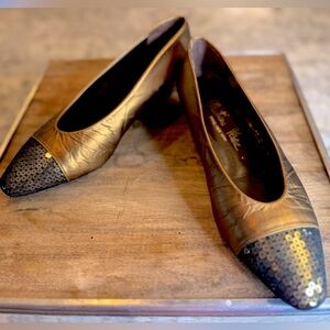 Vintage CHRISTIANE PEREZ sequin toe flats, 7, EUC
